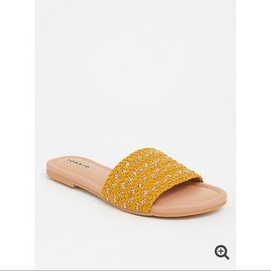 Yellow Rhinestone Woven Slide